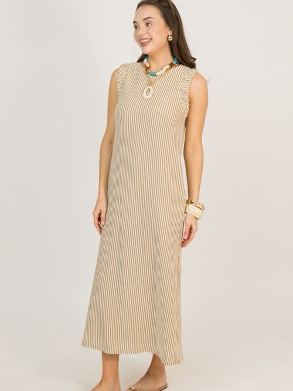 Julia Striped Maxi, Khaki/Cream - Picture 3 of 7